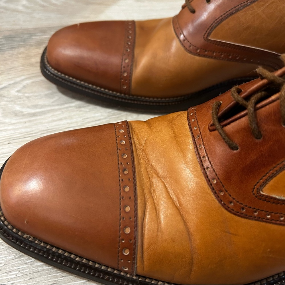 Johnston & Murphy Cellini Leather Oxford Dress Shoes Brown 2-Tone Lace Ups Sz 9M - Picture 7 of 12